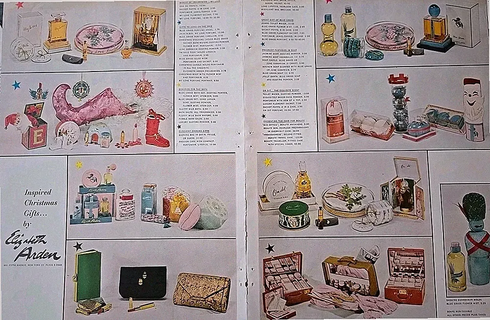 1950 Elizabeth Arden Christmas products perfume cosmetics two page Vintage Ad