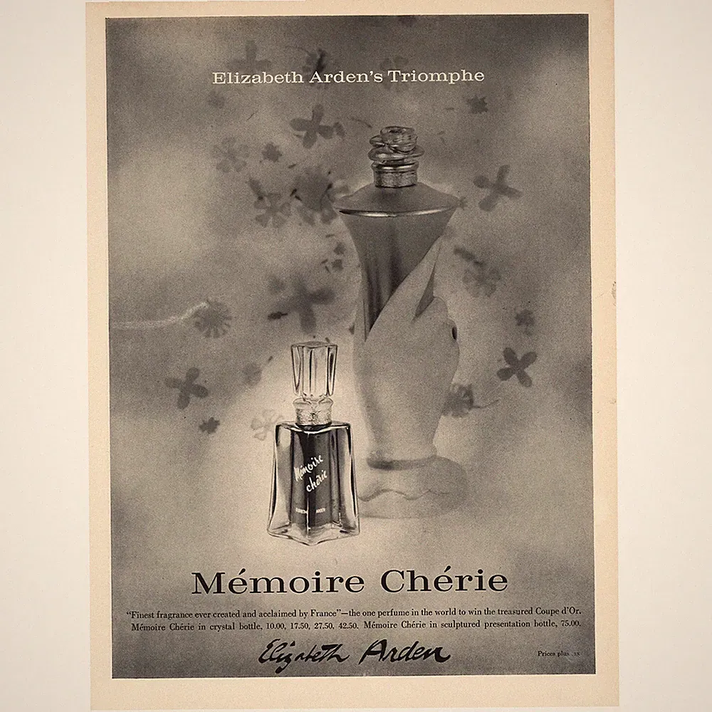 1960 Elizabeth Arden: Memoire Cherie Fragrance Vintage Print Ad